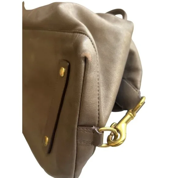 Coach Leather Satchel Bag Taupe With Gold Accents Zip Top Double Handles - Picture 10 of 16
